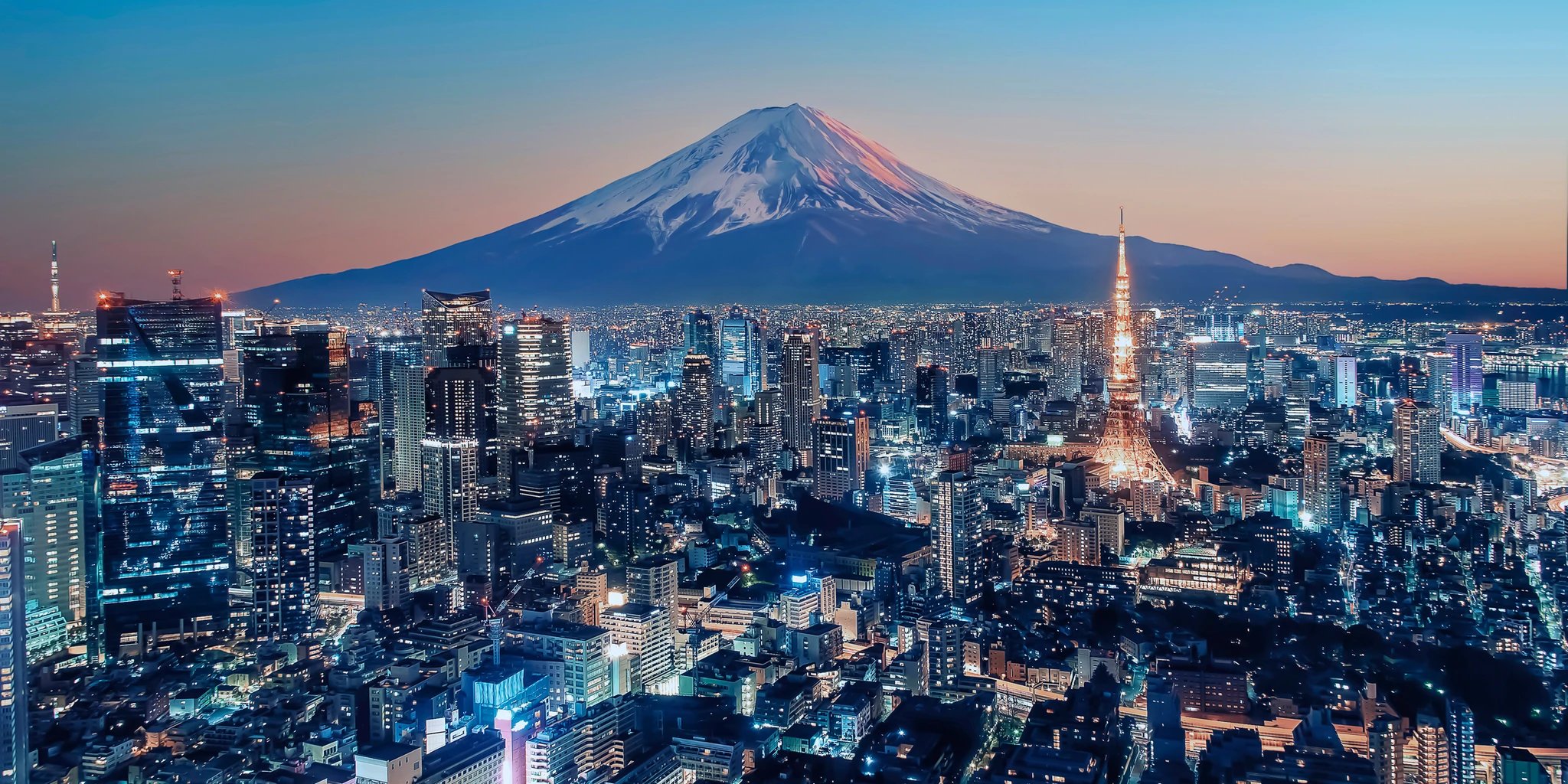 Tokyo skyline and Tokyo Tower with Mount Fuji behind, Japan