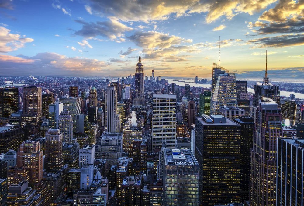 New York City skyline at dusk, USA