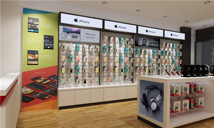 Covers, cases and phone accessories on the shop wall