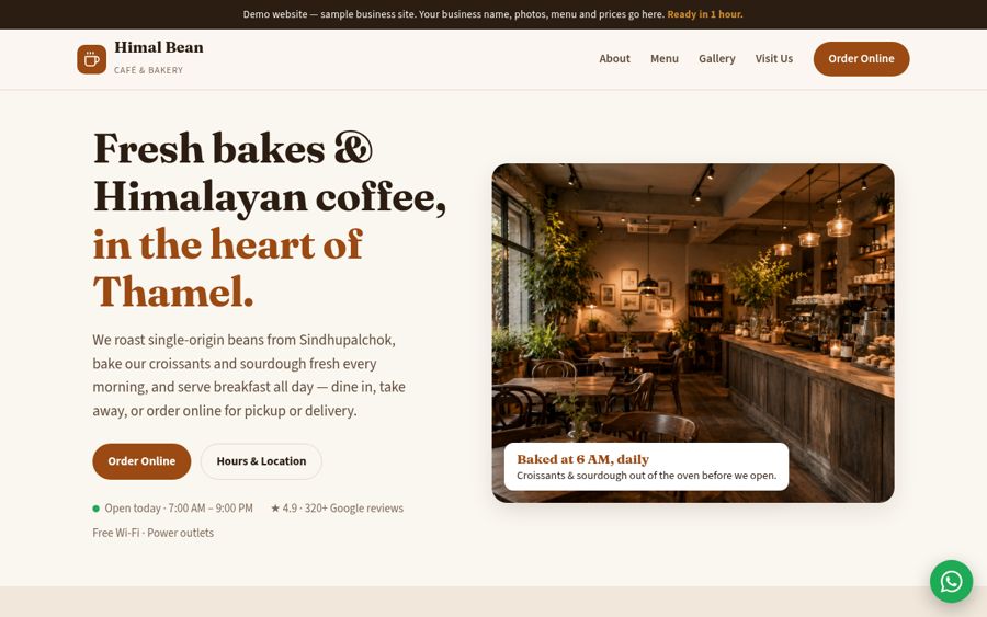 Cafe & Restaurant website demo by Everest Web Development