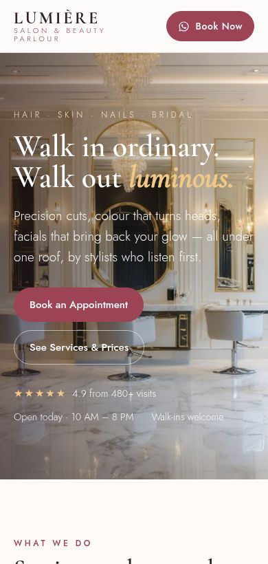 Salon website demo on phone by Everest Web Development