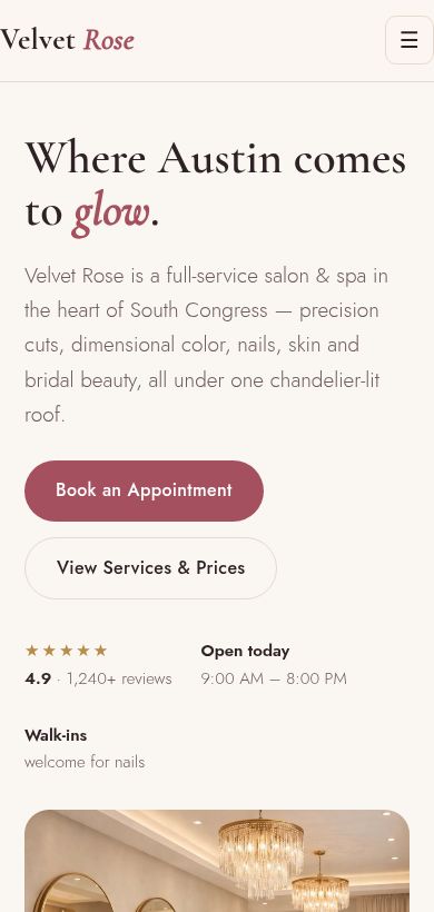 US salon website demo on phone by Everest Web Development